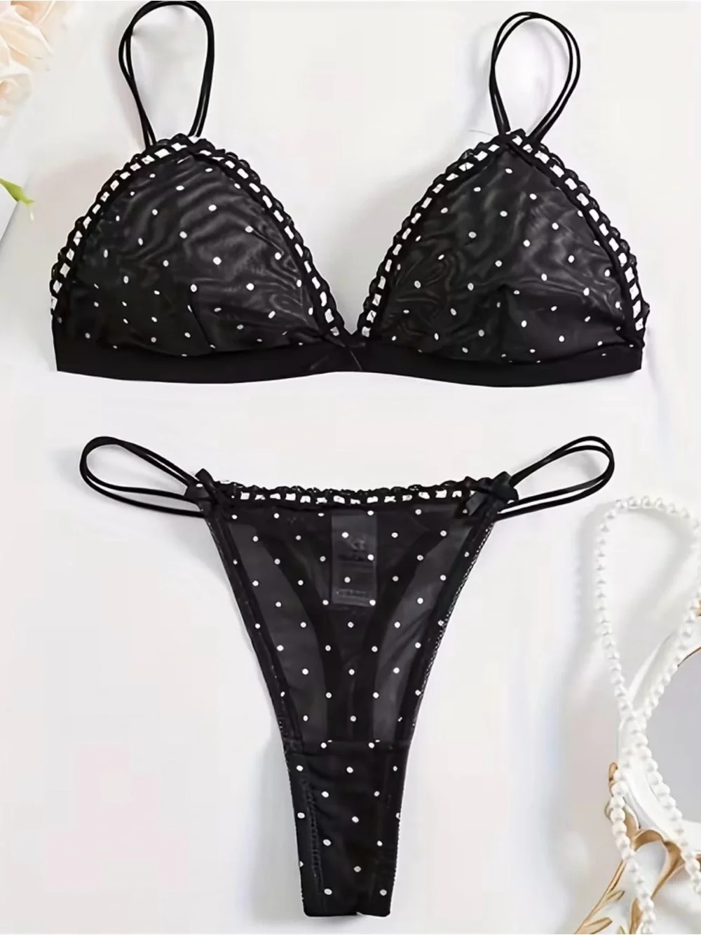 Black & White, Polka Dotted, Lingerie Set